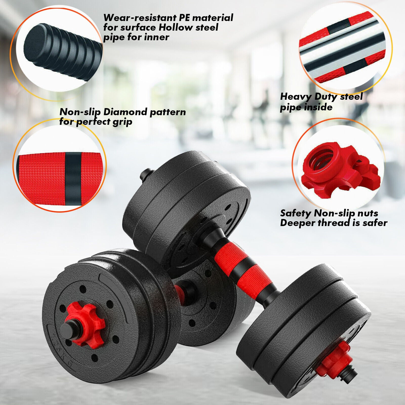 20/30/40kg Dumbbell & Barbell Weight Set – Pair of Hand Weights for Gym Fitness Workout