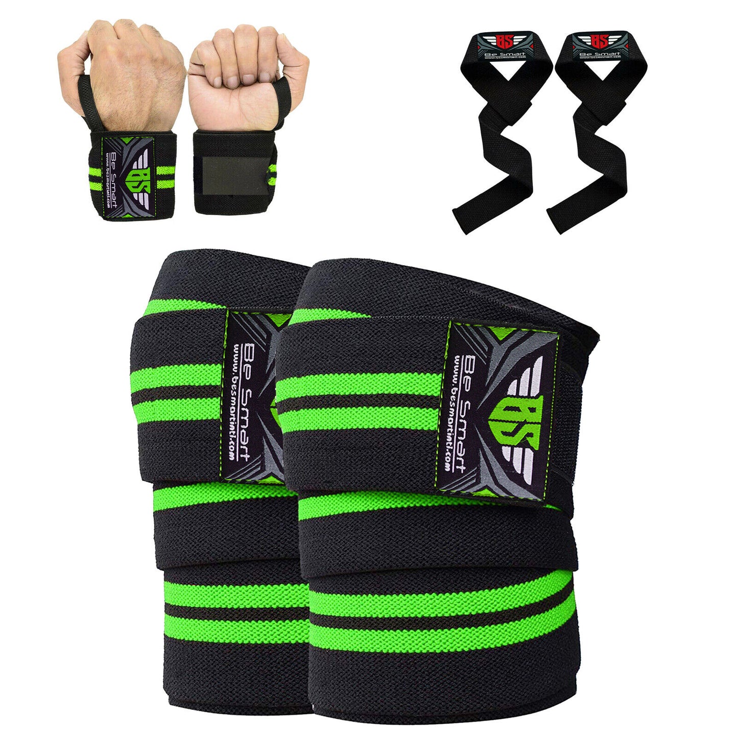 Premium Knee Wraps & Wrist Straps for Gym Training, Weightlifting & Bodybuilding