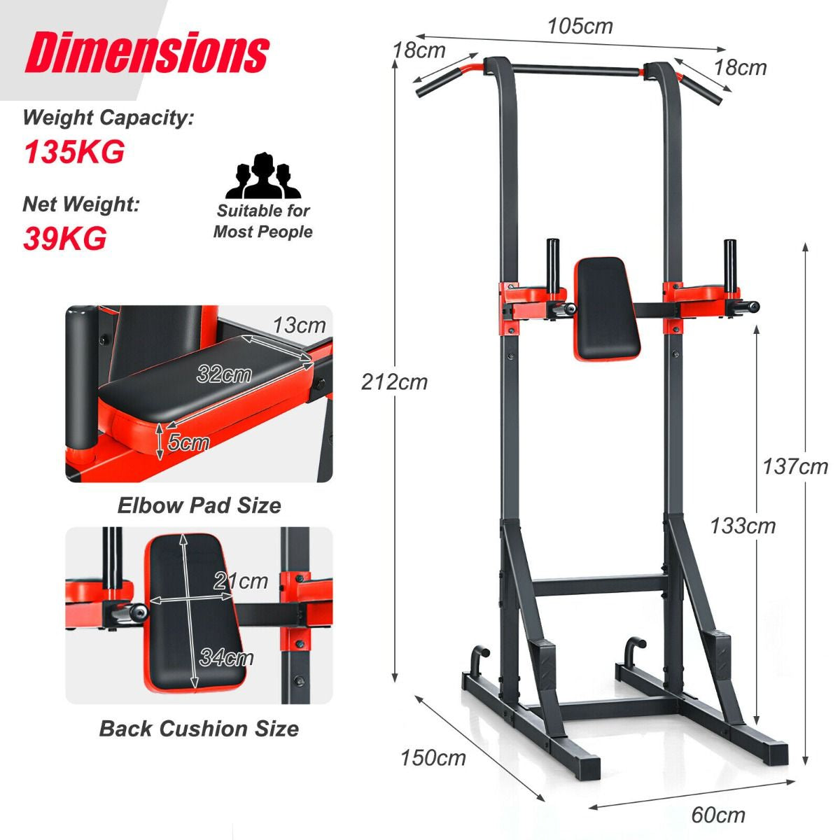 Multi-Function Power Tower Dip Station for Full-Body Workout - Home Gym Equipment