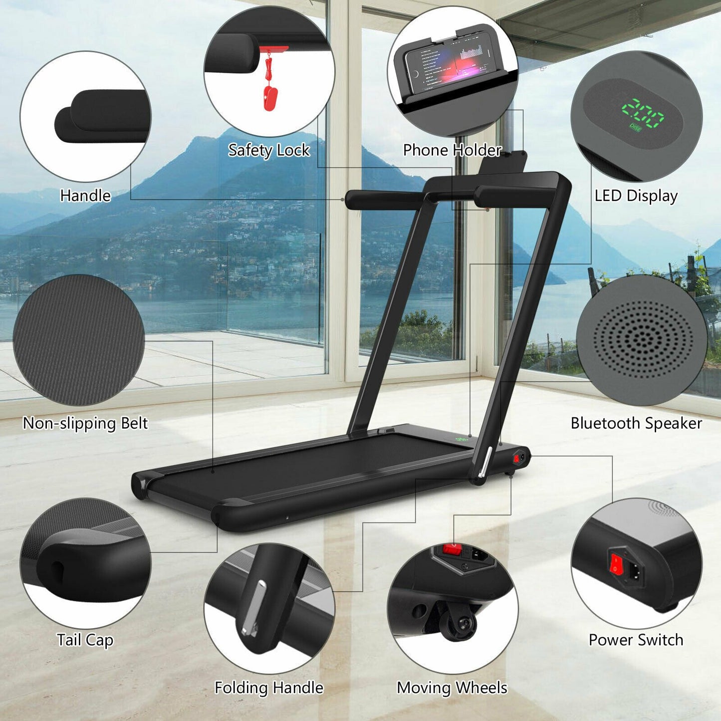 1-12Kph Folding Electric Treadmill with Bluetooth – Compact & High-Performance