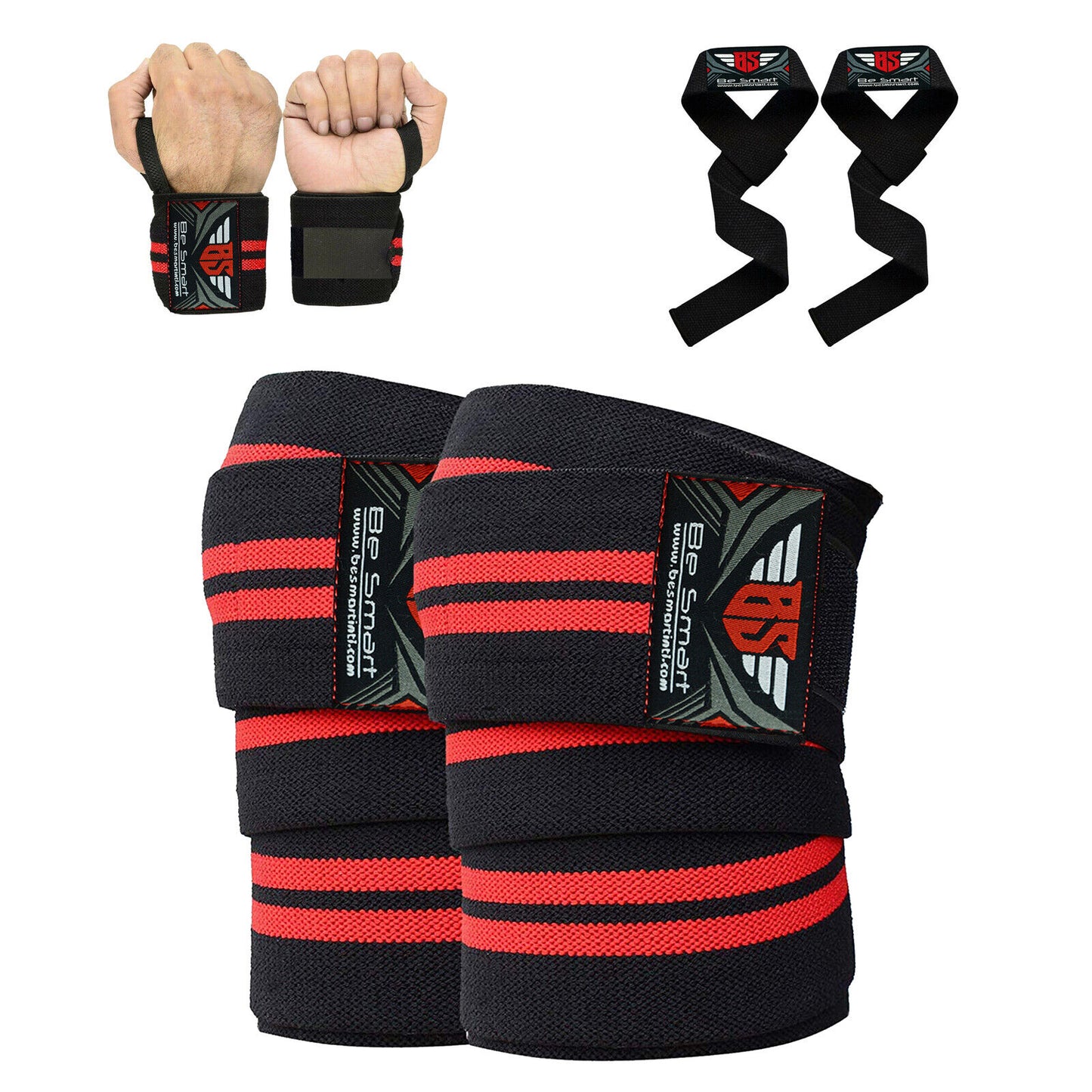 Premium Knee Wraps & Wrist Straps for Gym Training, Weightlifting & Bodybuilding