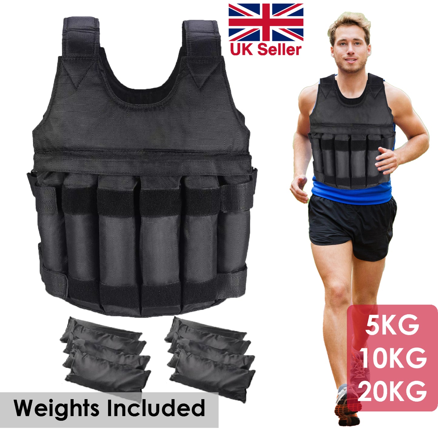 5-20Kg Weighted Vest for Gym, Running & Training – Fitness & Weight Loss Jacket