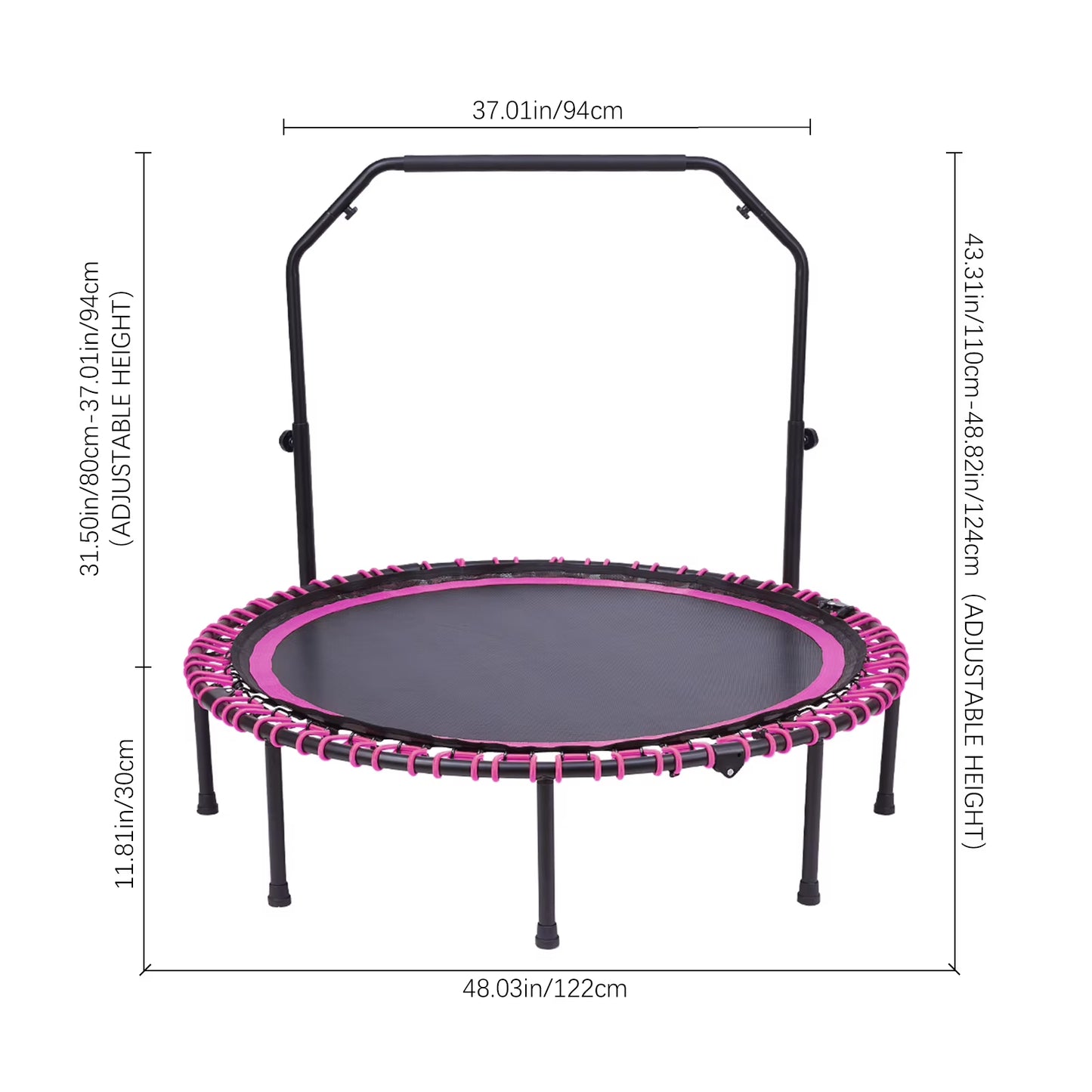 Foldable Fitness Trampoline with T-Bar | High-Elastic Bouncing Bed for Home Workouts