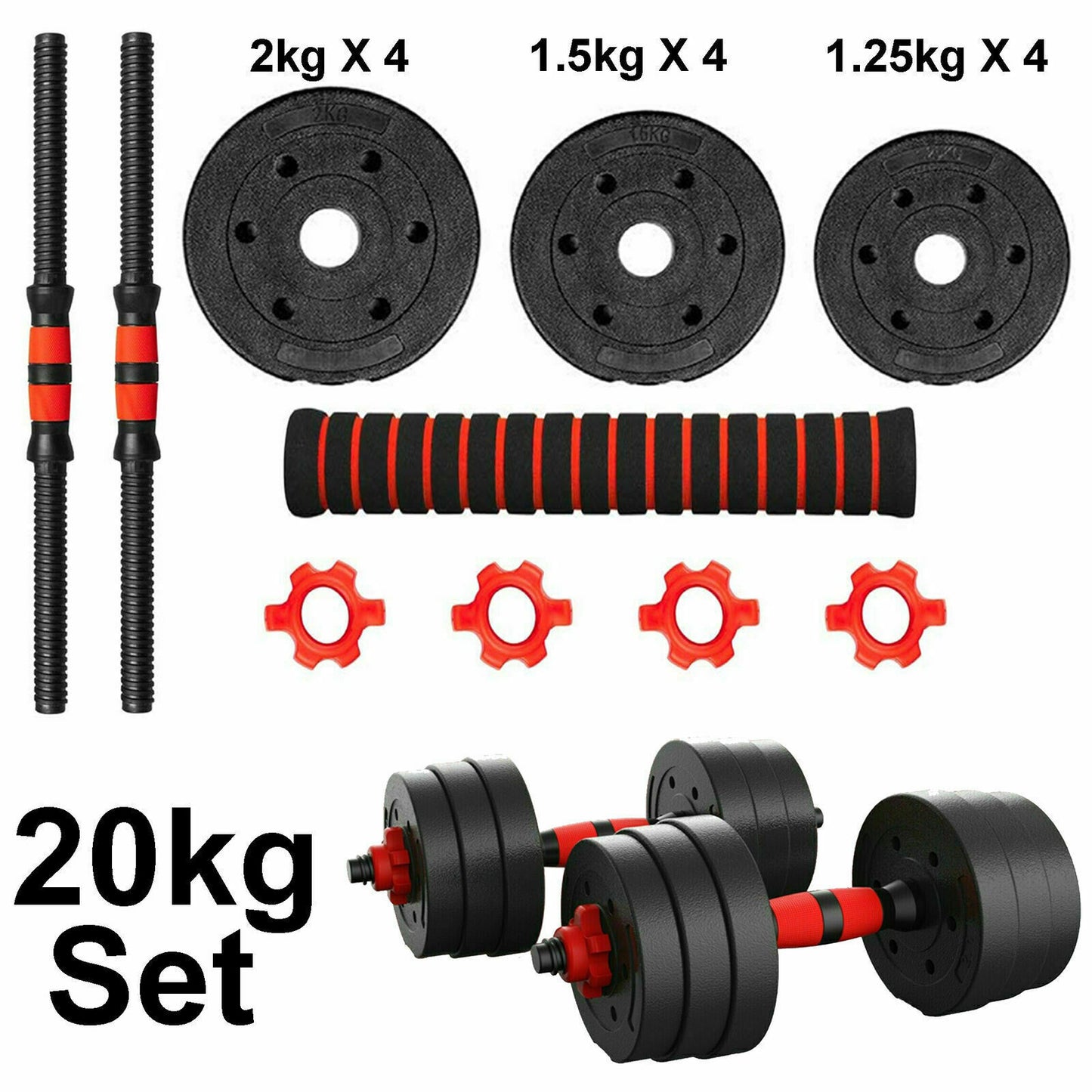 20/30/40kg Dumbbell & Barbell Weight Set – Pair of Hand Weights for Gym Fitness Workout