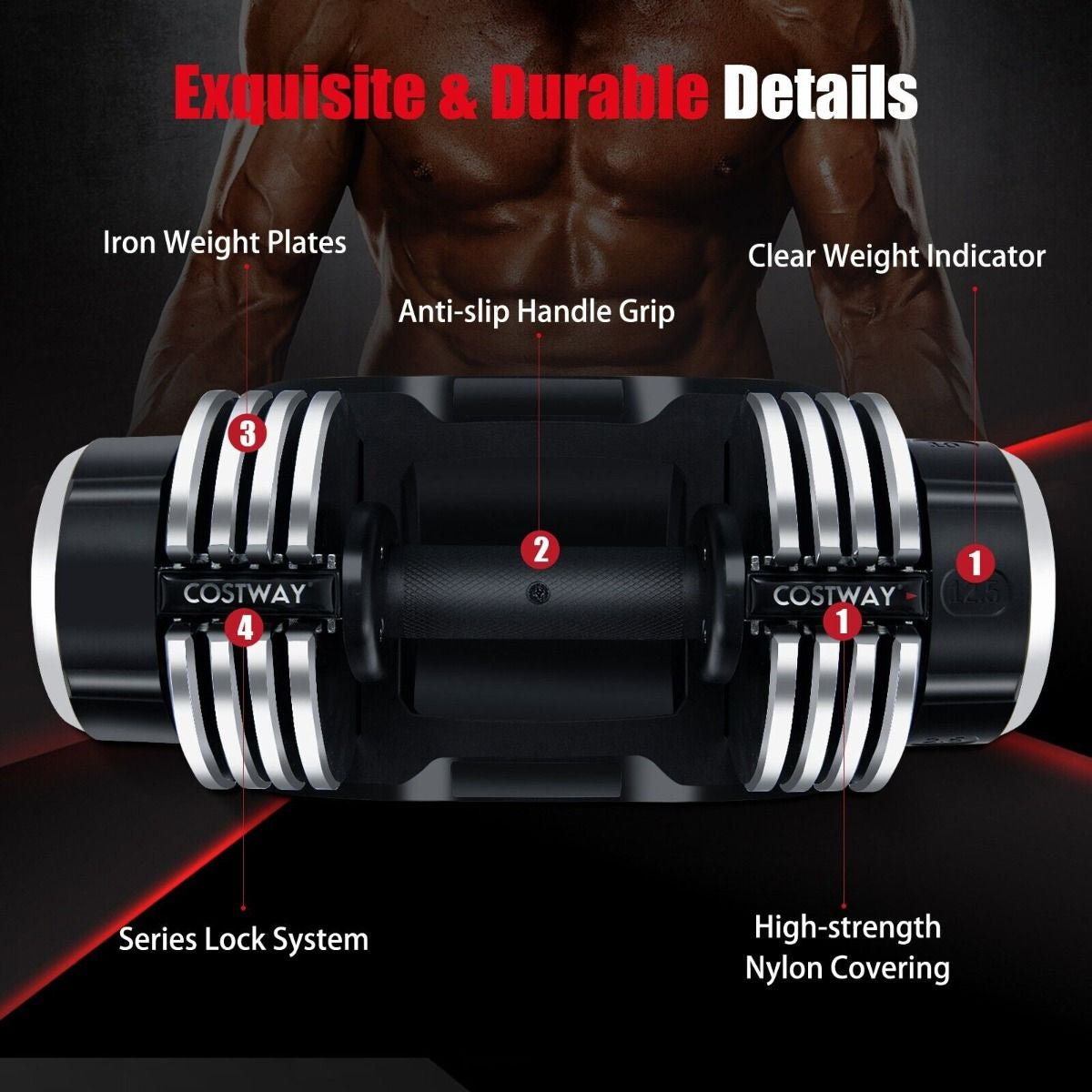 Weight Adjustable Dumbbells with Anti-Slip Handles & Tray for Home Gym – Durable and Compact