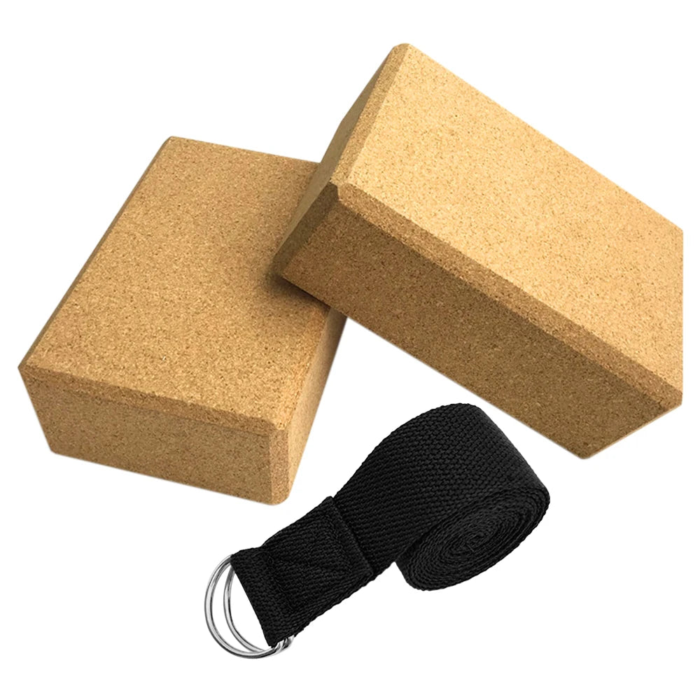 3PCS High-Density Cork Yoga Blocks for Home Gym - Soft, Eco-Friendly Wood Exercise Bricks for Indoor Workout & Fitness