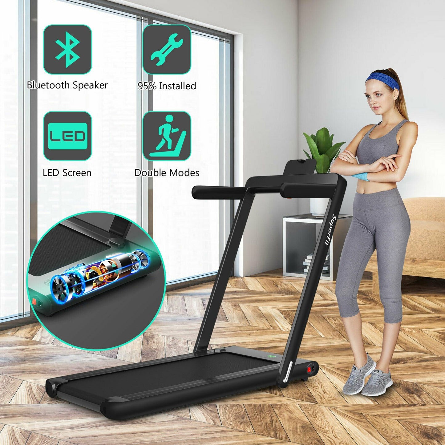 1-12Kph Folding Electric Treadmill with Bluetooth – Compact & High-Performance