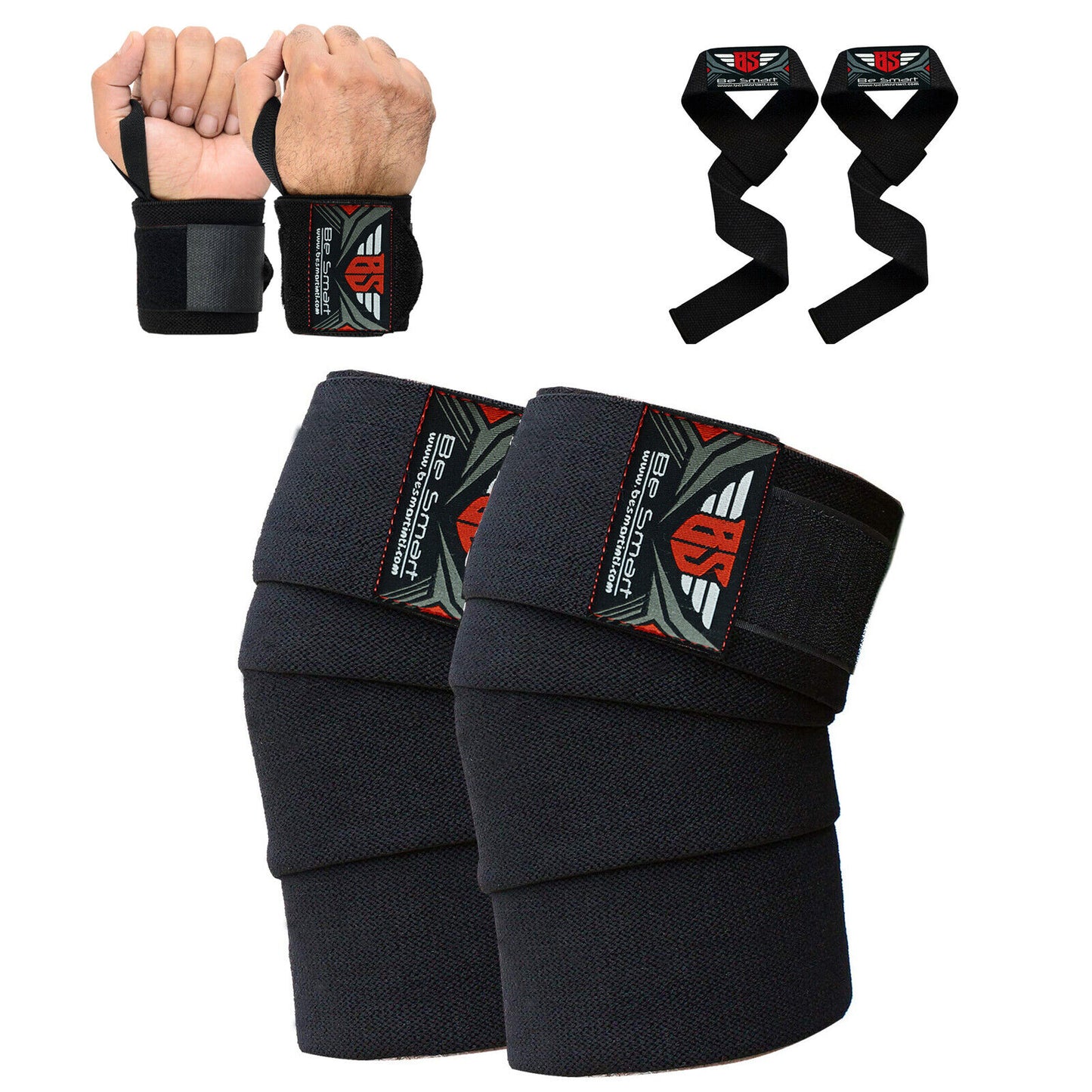 Premium Knee Wraps & Wrist Straps for Gym Training, Weightlifting & Bodybuilding