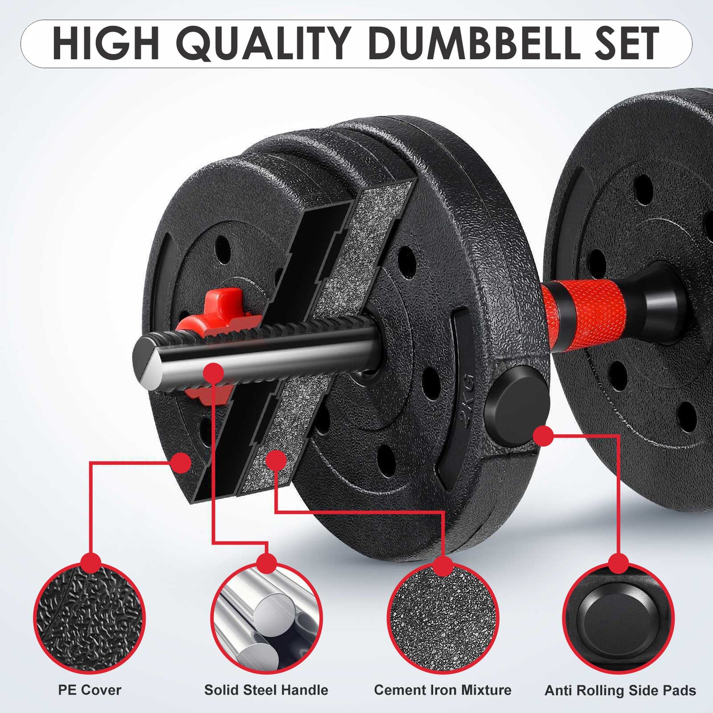 20/30/40kg Dumbbell & Barbell Weight Set – Pair of Hand Weights for Gym Fitness Workout