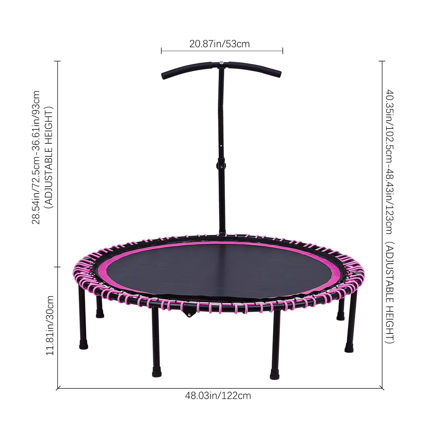 Foldable Fitness Trampoline with T-Bar | High-Elastic Bouncing Bed for Home Workouts