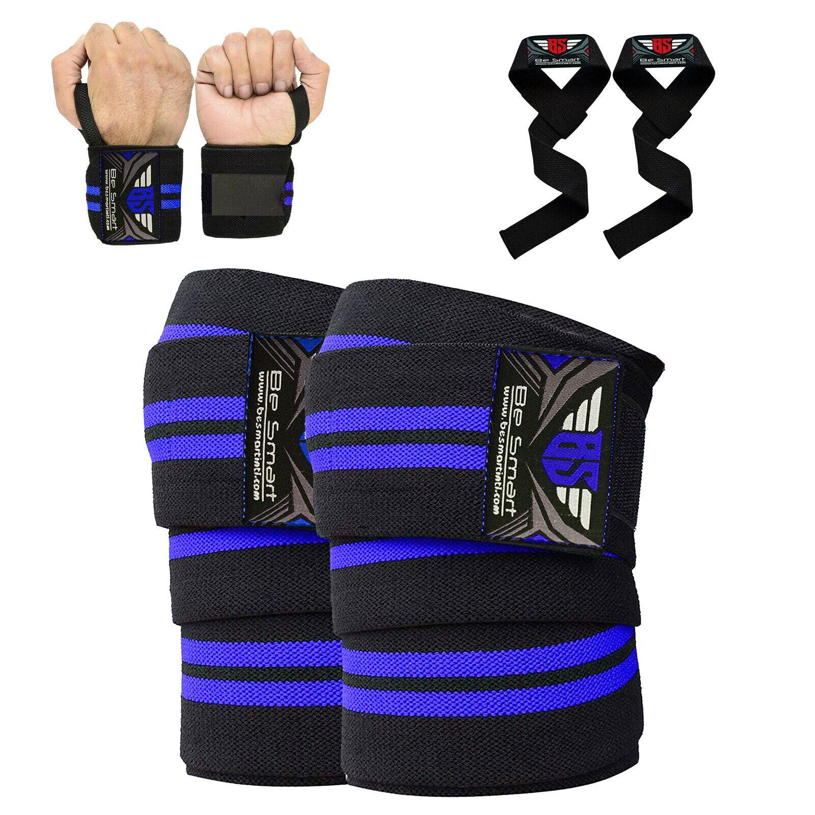 Premium Knee Wraps & Wrist Straps for Gym Training, Weightlifting & Bodybuilding