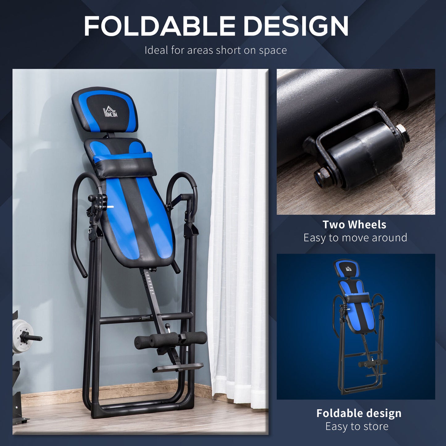 Foldable Gravity Inversion Table & Fitness Bench with Soft Ankle Cushions for Home Use