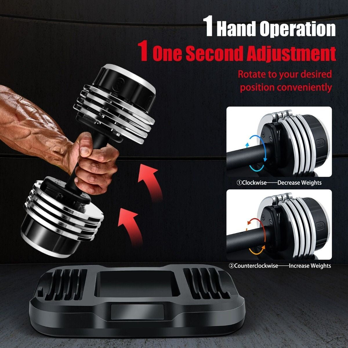 Weight Adjustable Dumbbells with Anti-Slip Handles & Tray for Home Gym – Durable and Compact