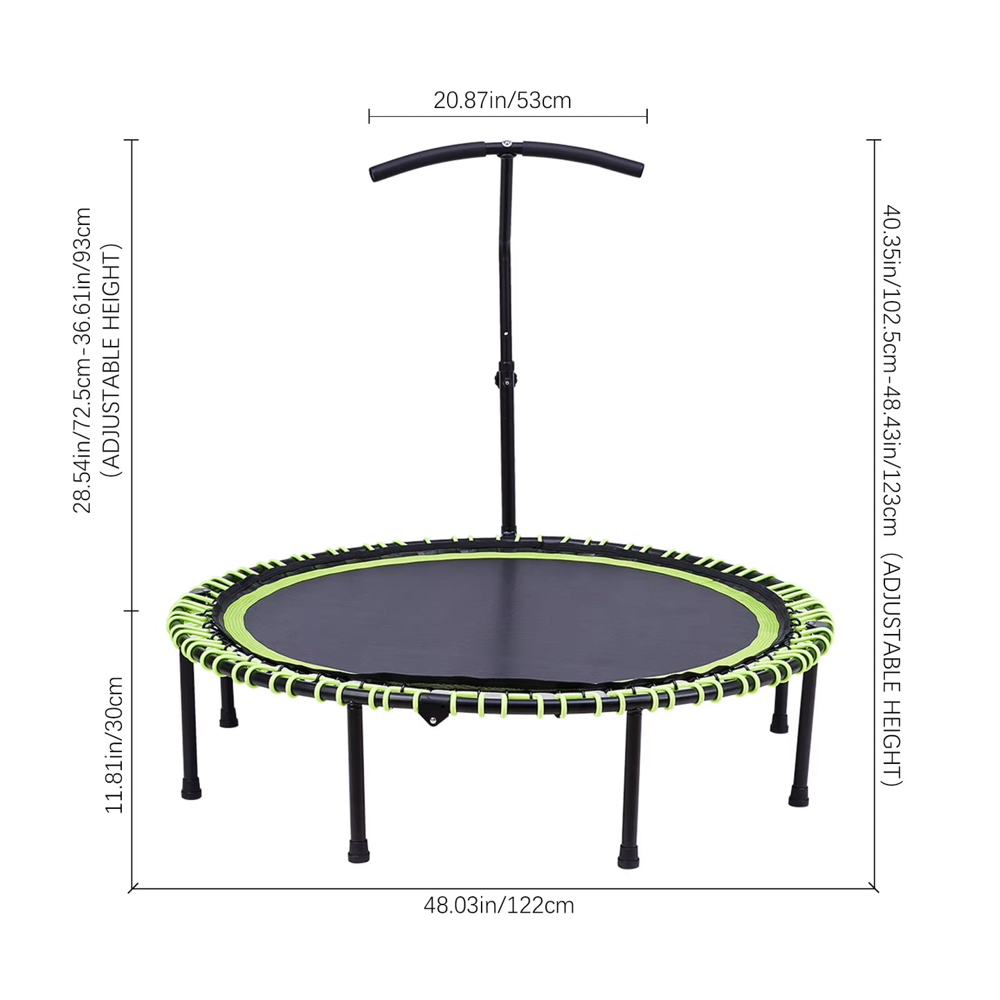 Foldable Fitness Trampoline with T-Bar | High-Elastic Bouncing Bed for Home Workouts