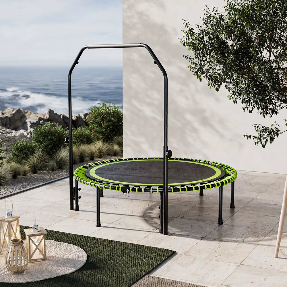 Foldable Fitness Trampoline with T-Bar | High-Elastic Bouncing Bed for Home Workouts