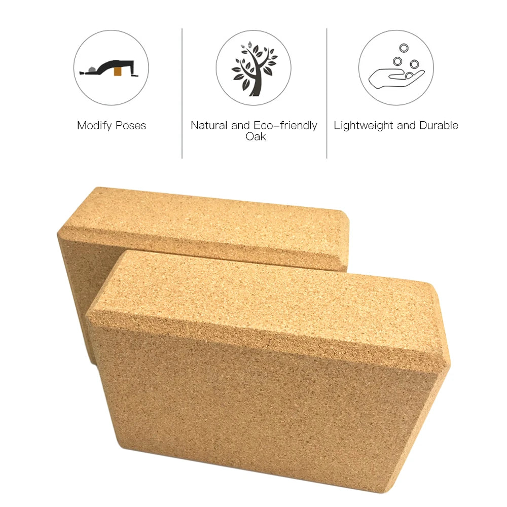 3PCS High-Density Cork Yoga Blocks for Home Gym - Soft, Eco-Friendly Wood Exercise Bricks for Indoor Workout & Fitness