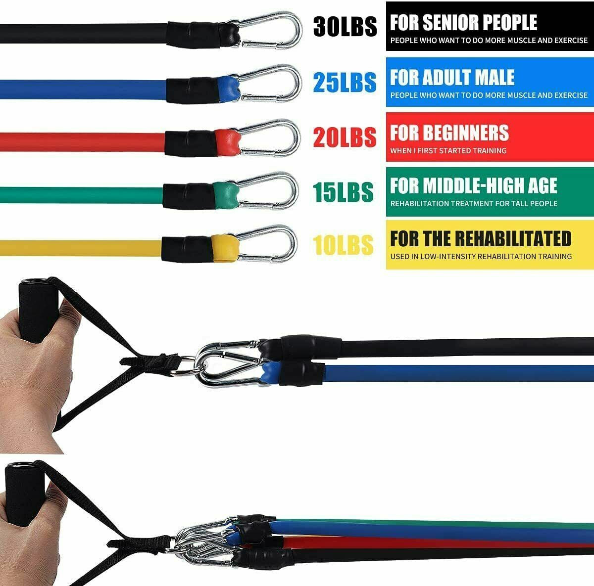 11-Piece Resistance Bands Set for Workout, Crossfit, Yoga & Fitness Training