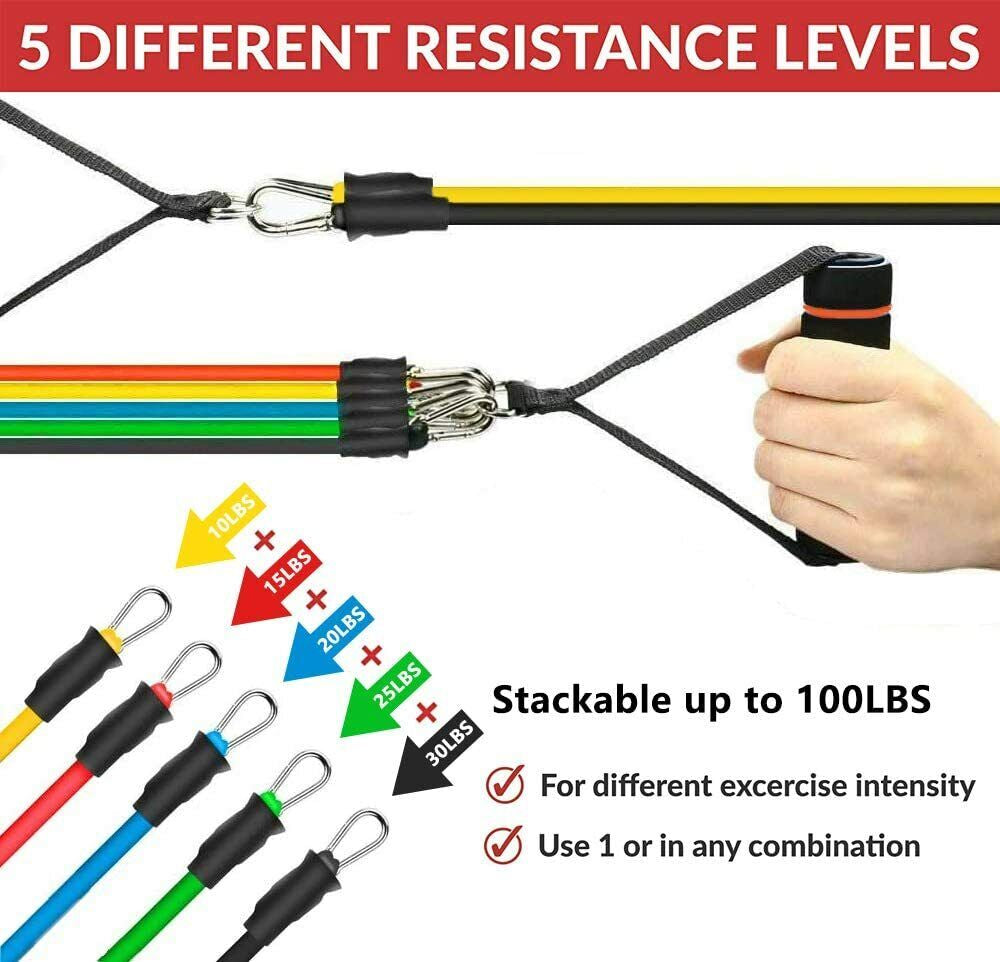 11-Piece Resistance Bands Set for Workout, Crossfit, Yoga & Fitness Training