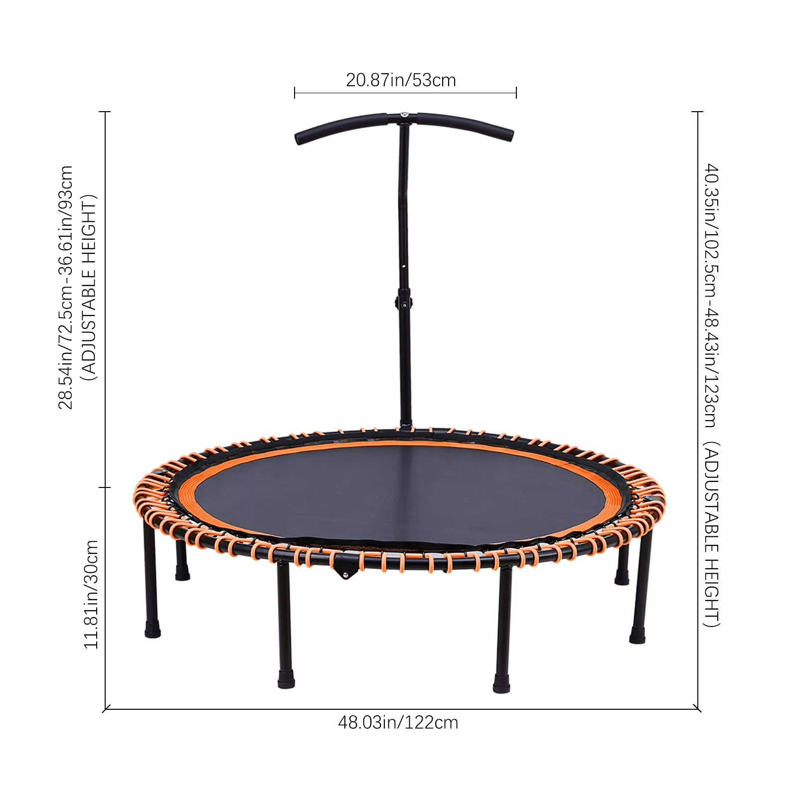 Foldable Fitness Trampoline with T-Bar | High-Elastic Bouncing Bed for Home Workouts