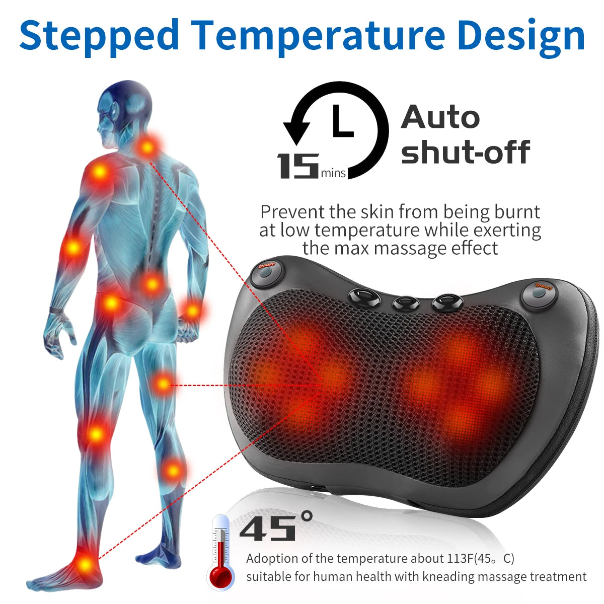 Electric Heated Massage Pillow – Neck, Shoulder & Back Relaxation with Infrared Therapy & Kneading