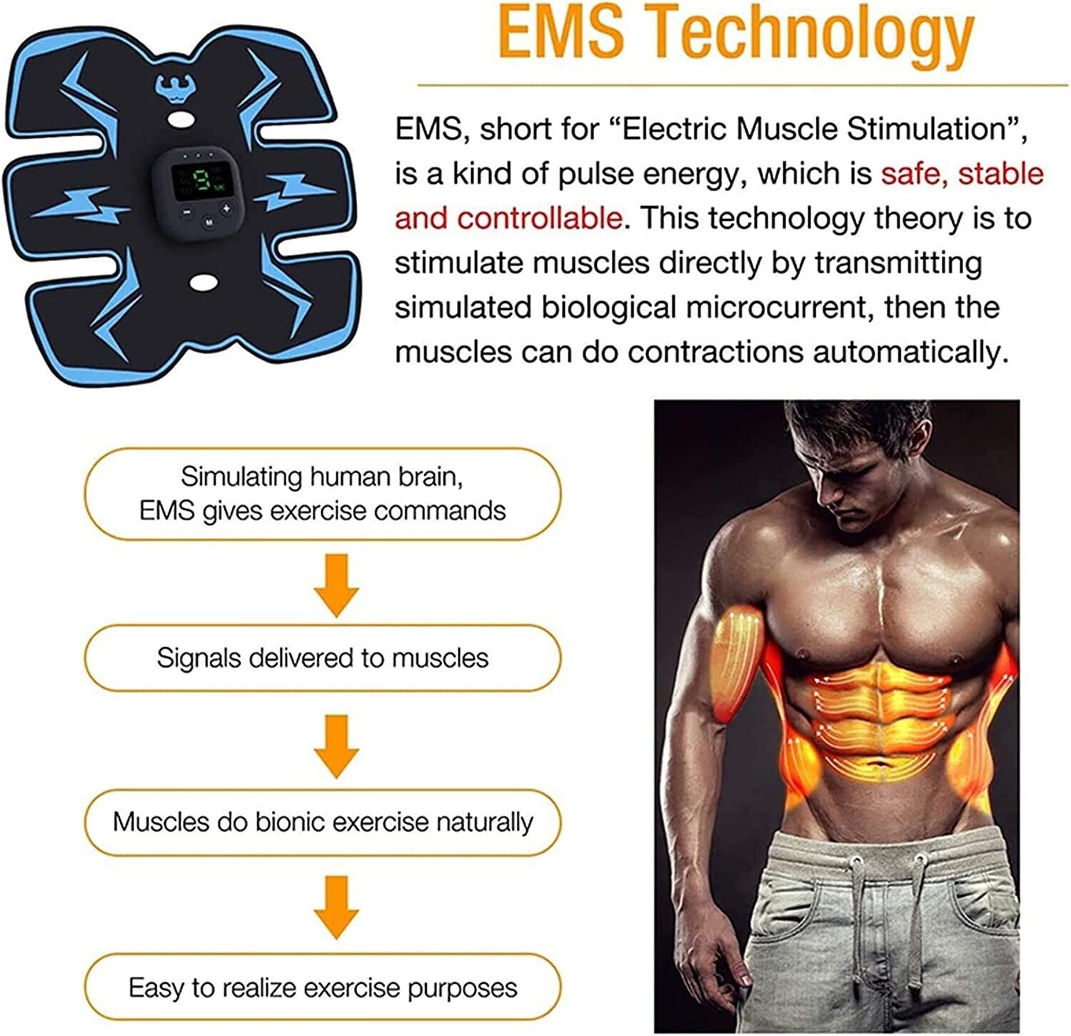 Rechargeable EMS ABS Trainer – Muscle Stimulator & Toning Belt for Fitness