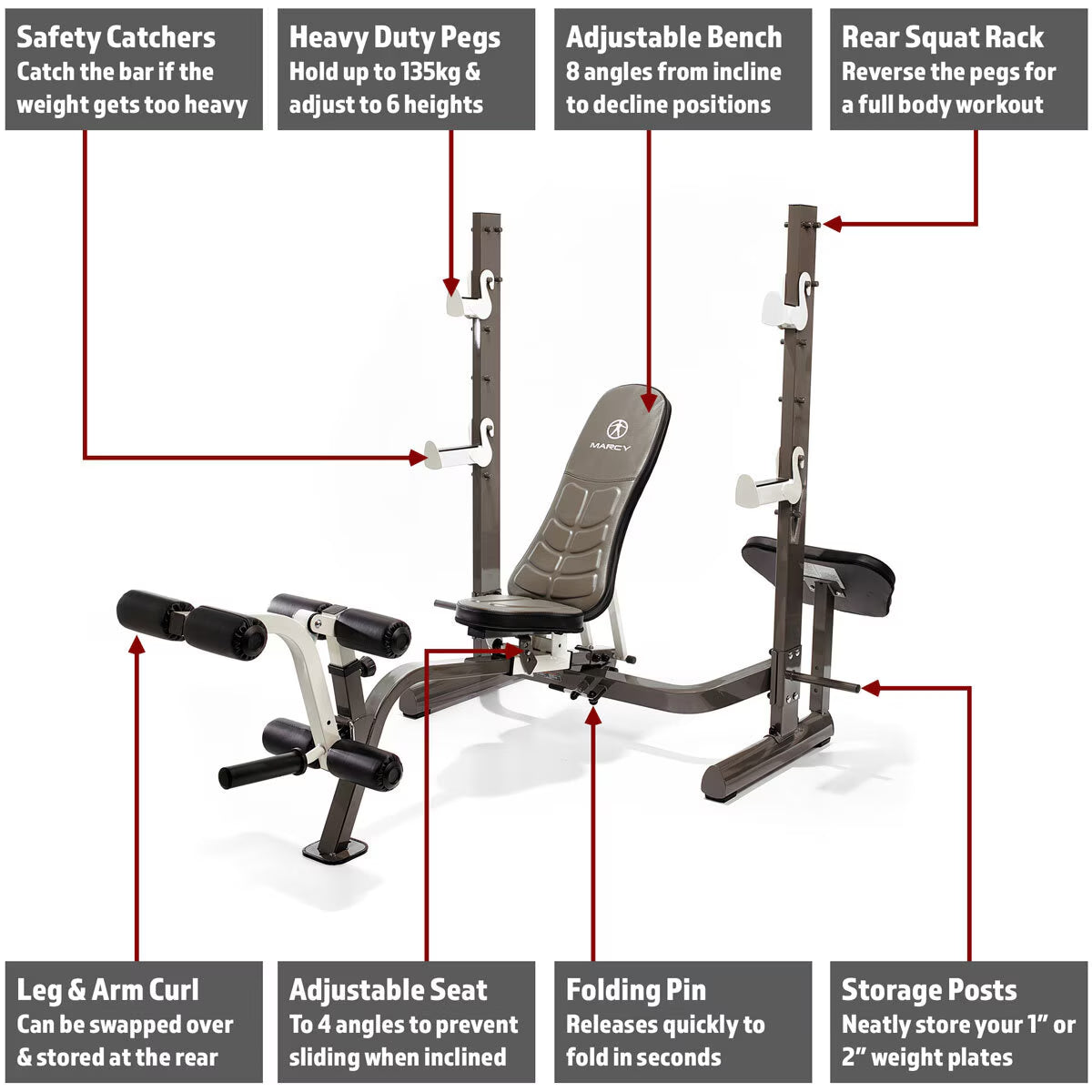 Folding Olympic Barbell Bench & Squat Rack – Compact & Versatile Gym Gear