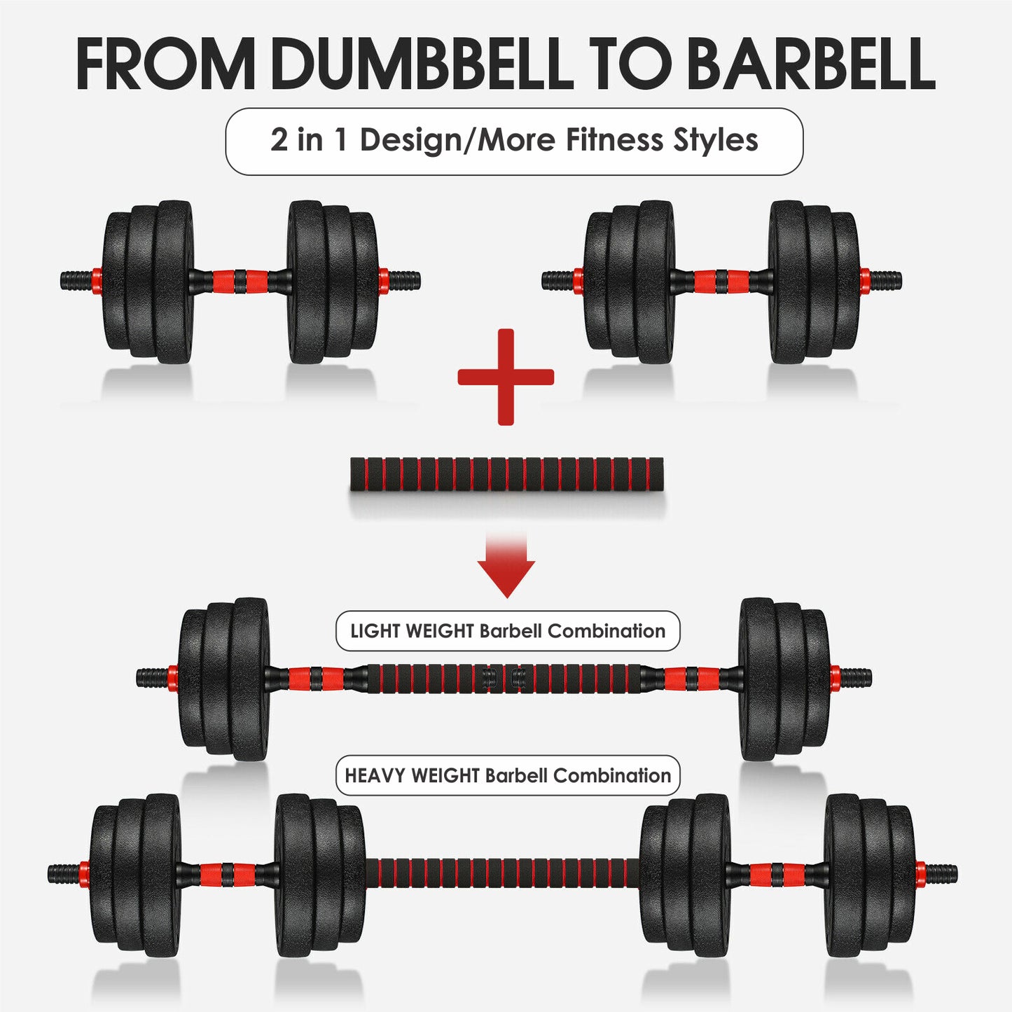 20/30/40kg Dumbbell & Barbell Weight Set – Pair of Hand Weights for Gym Fitness Workout