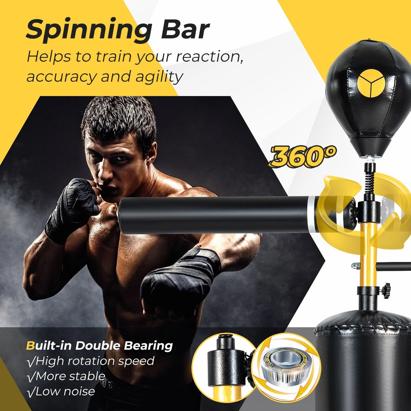 360° Spinning Boxing Speed Trainer with Dual Speed Balls – Improve Reaction & Hand-Eye Coordination