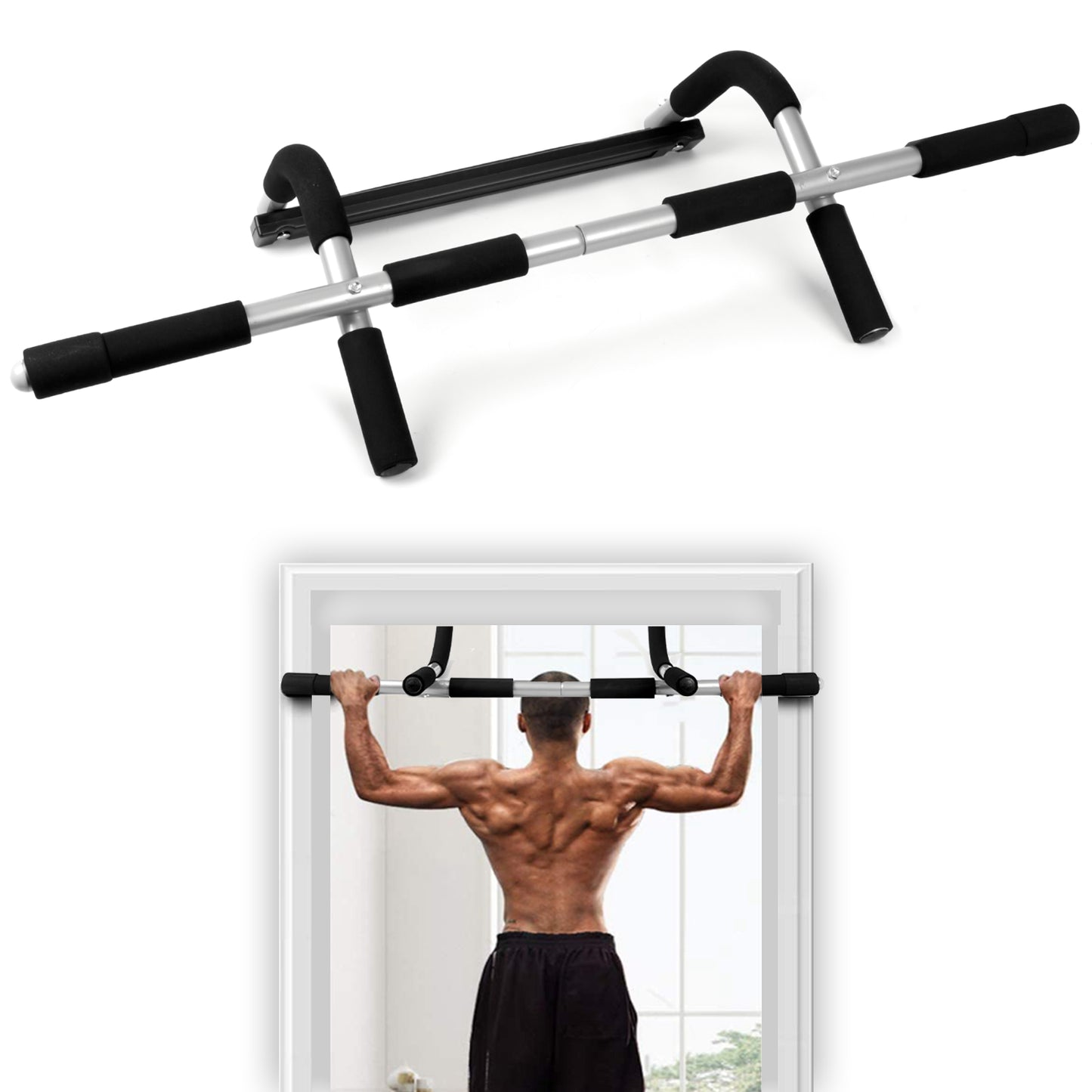 Doorway Gym Fitness Bar - Chin Up, Pull Up, Sit Up, Dips, and Strength Workout